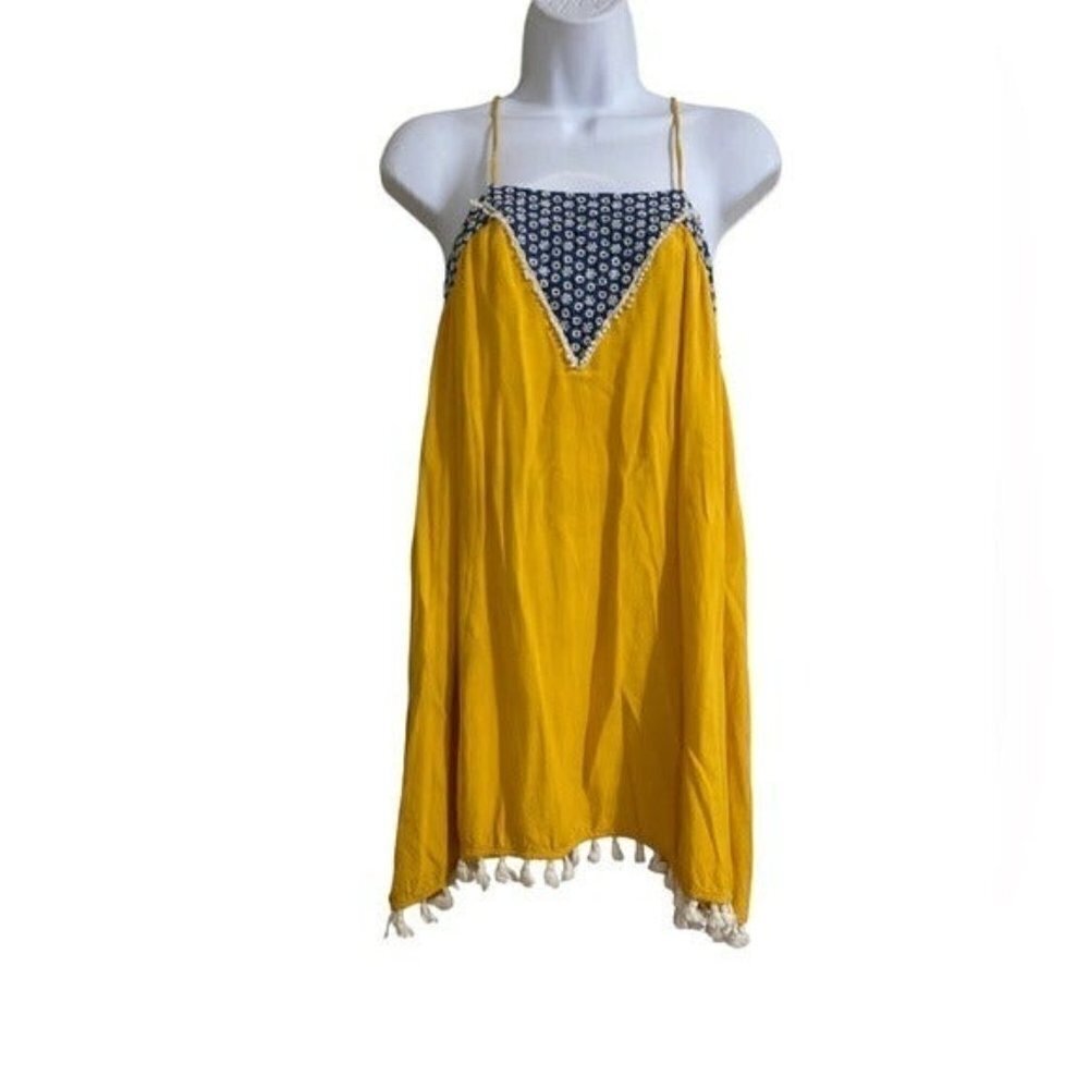 Jodifl women tunic dress embroidered sleeveless women M yellow festival babydoll